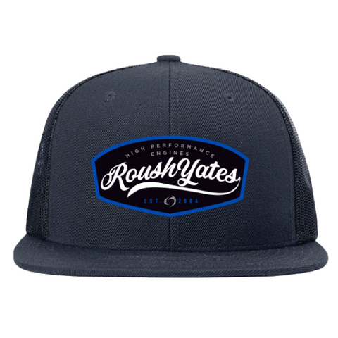 ROUSH YATES RETRO SCRIPT FLAT BILL PATCH HAT, NAVY