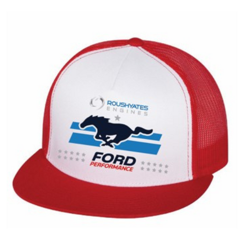 EMBROIDERED MUSTANG HAT, RED & WHITE