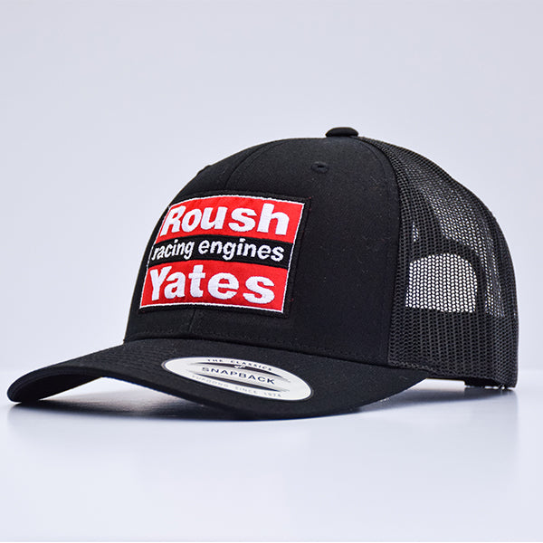 Hat, Black and Black snap back hat with Roush Yates Racing Engines embroidered patch on front