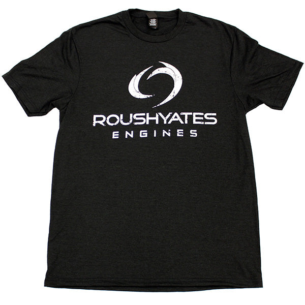 T-shirt, Black Frost with vintage Roush Yates Engines logo in a distressed white screen print on front