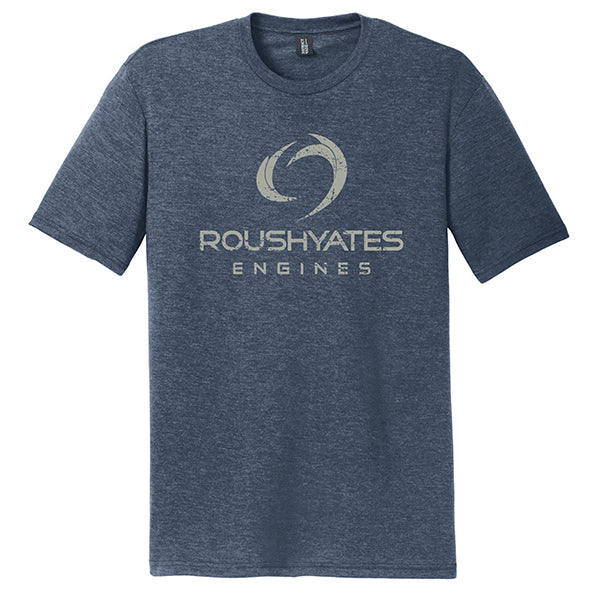 T-shirt, Navy Frost with vintage Roush Yates Engines logo in a distressed grey screen print on front