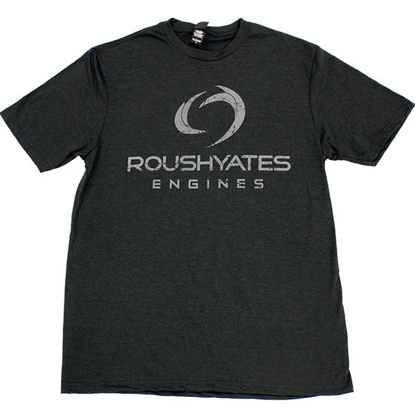 T-shirt, Black Frost with vintage Roush Yates Engines logo in a distressed grey screen print on front