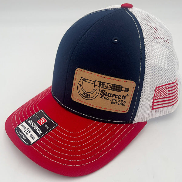 STARRETT/ROUSH YATES ENGINES LEATHER PATCH HAT - RED, WHITE, NAVY BLUE